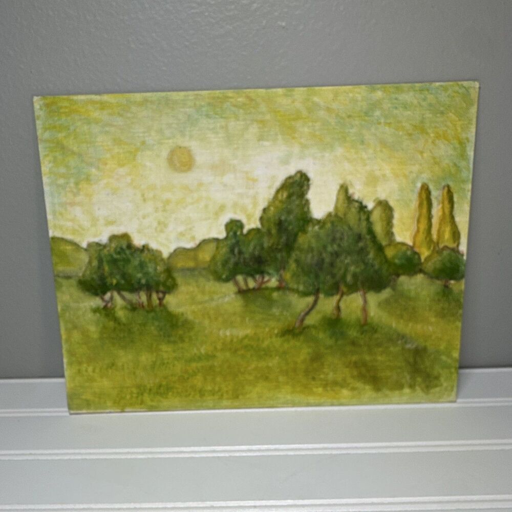 Vintage Original Landscape Painting Unframed 12" x 9" Mid Century Pastoral Art